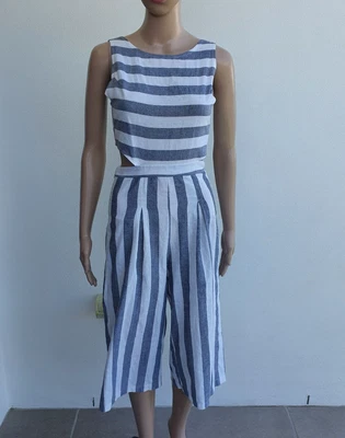 $2.50 • Buy Grey & White Striped Cutout Waist/Back Long Pant Playsuit Jumpsuit Size 8 
