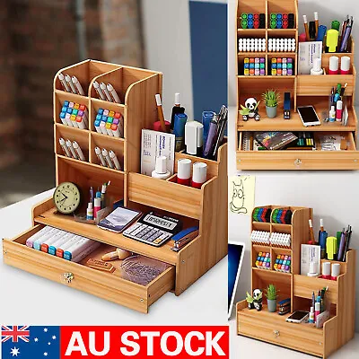 $22.89 • Buy Wooden Desktop Drawers Desk Storage Pencil Holder Organizer With 13 Compartments