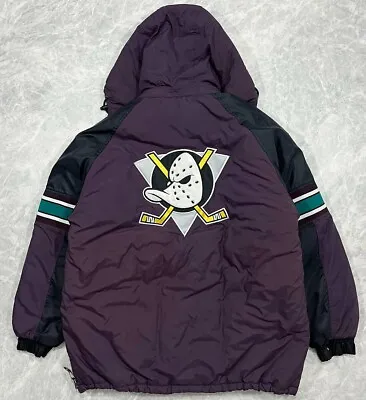 VTG 90s NHL MIGHTY DUCKS STARTER PUFFER PULLOVER JACKET SIZE L • $184