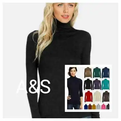 Womens Ladies Polo Neck Roll Neck Turtle Neck Jumper Plain Top Long Sleeve 8-26 • £6.99