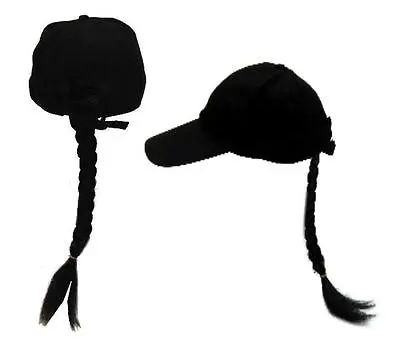 Joke Novelty Baseball Hat W Long Black Braided Ponytail Fake Hair In The BacK • $14.30