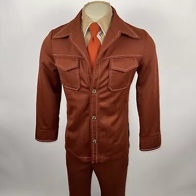 Vtg 60s 70s Leisure Suit Mens Medium Jacket 34 29 Pants Saturday Night Fever Mod • $174.99