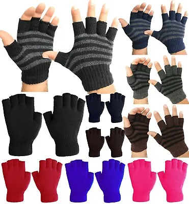 Men's Basic Fingerless Knit Winter Gloves • $7.95