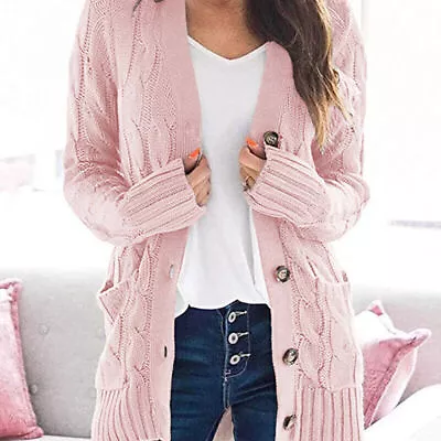 Women's Long Sleeve Knitted Sweater Front Open Cardigan Button Loose Jacket • $26.96