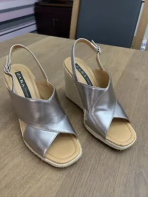 £10 • Buy Zara Trafaluc Woman’s Sandal Shoes - Size EU 38 - Silver - Wedge Heel