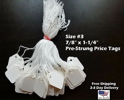 Size #3 Small Blank White Merchandise Price Tags W/ String Retail Jewelry Strung • $17.49