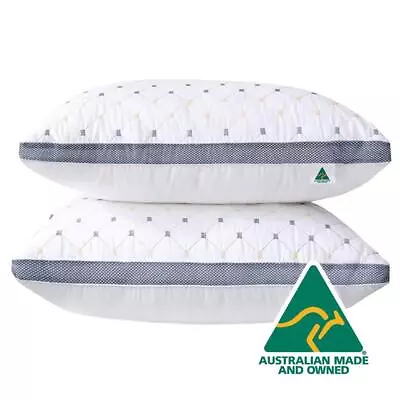 Aus Made Twin Pack Hotel Quality Blue Diamond Checked Ultra Plush Soft Pillow • $49