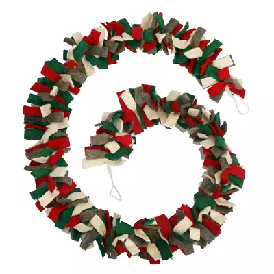 Holiday Multi Wool Frill Christmas Garland Retro 6ft Fabric Fireplace Mantle Red • $29.49