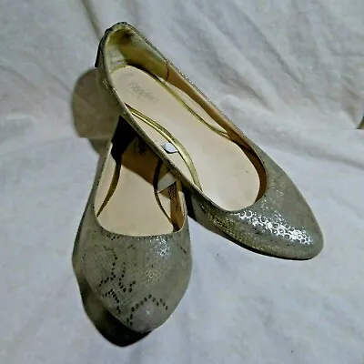🩰 Mossimo Almond Toe Ballet Flats Sz 8.5 M Bronze Brown Snakeskin Leatherette • $15.99