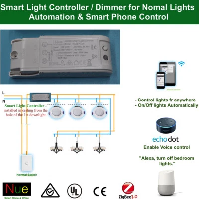 $45 • Buy Smart Light Controller / Dimmer For Google Home Mini Echo Alexa Voice Control
