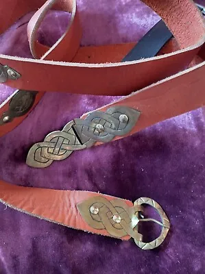 Viking Leather Hand Made Belt Decorative Brass Buckles Axe Frog Reenactment Larp • £25