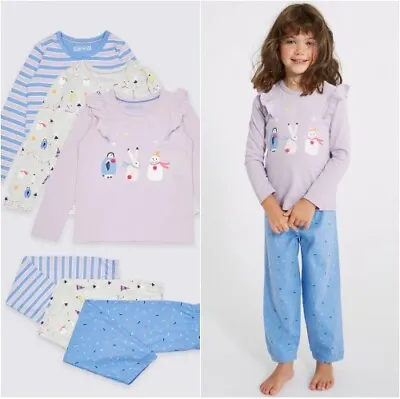 £16.99 • Buy * BNWT M&S Girls Christmas 3  Pack Pyjamas Pyjama Set  Age 4 - 5   (ST85)