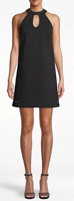 Nicole Miller Artelier BLACK Ponte Nailhead Keyhole Dress US Large • $24.90