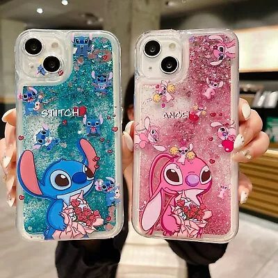 For Various Phone Cartoon Cute Rose Stitch Liquid Bling Quicksand Case Cover • $6.59