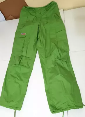 UFO Mens S Small Adjustable Lightweight Cargo Parachute Pants Green Y2k Vintage  • $74.99
