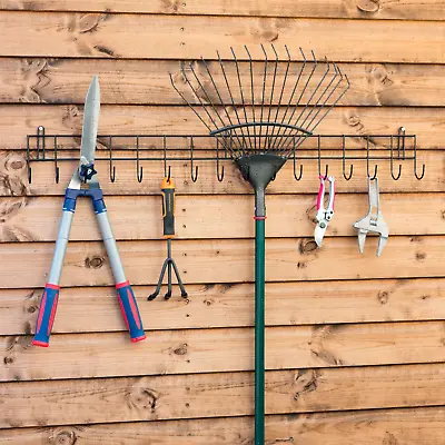 £15.49 • Buy Long Garden Tool Rack Holder Wall Mounted Hooks For Shed Garage Tidy Hanger Rail