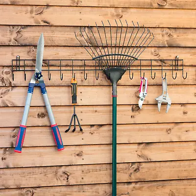 Long Garden Tool Rack Holder Wall Mounted Hooks For Shed Garage Tidy Hanger Rail • £15.49