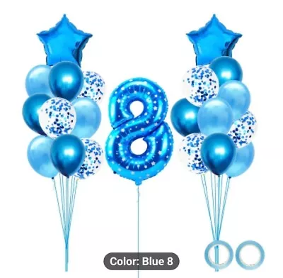 24 Pieces Balloons Blue Number 8 Metallic Confetti Ribbon Rolls • $9