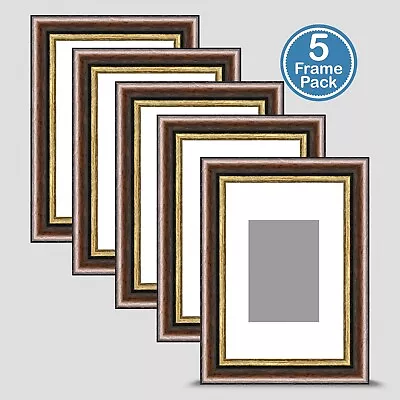 Brown Gold Photo Frame 6x4 5 PACK Incl White Mount 3.5x2.5 ACEO Art • £20.50