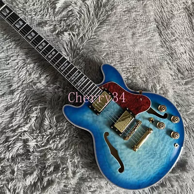 Blue ES-339 Electric Guitar Gold Hardware F Hole 2 Humbuckers Quilted Maple Top • $323.84