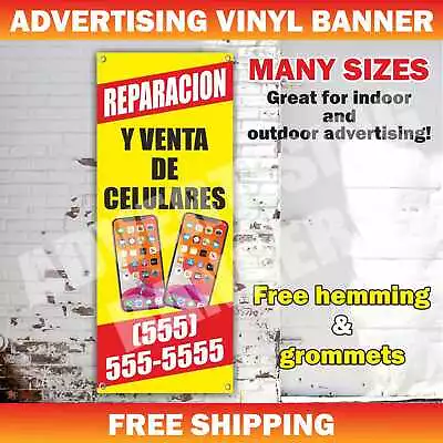 REPARACION Y VENTA DE CELULARES  Advertising Banner Vinyl Mesh Sign CELL PHONES • $49.95