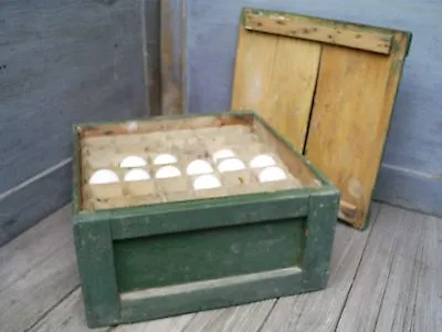 Primitive Painted Box Egg Carrier Crate & Milk Glass Blown Eggs AAFA Folk Art  • $240