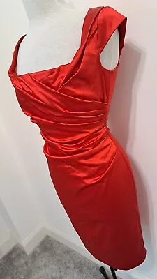 COAST Red Duchess Satin Ruched  Alva Scuba  Galaxy Dress - Fully Lined - Size 10 • £23.99
