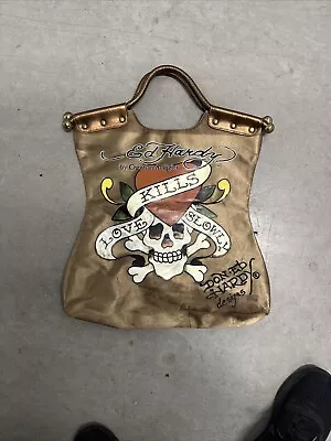 ED HARDY Womens LOVE KILLS SLOWLY Cross And Bones Gold Tattoo Large Tote Bag  • $19.85