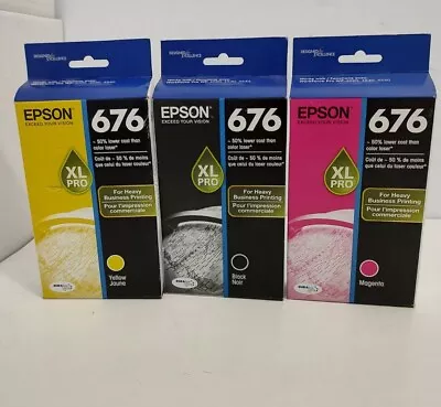 Genuine Epson 676 XL Pro Black Yellow Magenta Ink Cartridge Lot 3 Exp 8/24 Seale • $59.99