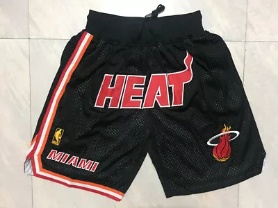 New Retro 96 97 Gold Standard Miami Heat Basketball Shorts Stitched Black- • £26.39