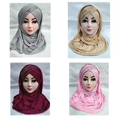 Muslim Fancy Ready To Wear Jersey Hijab Scarf For Women Girls – Fawn Grey Pink • £9