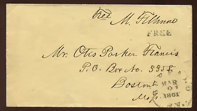Millard Fillmore Free Frank Signed 1861 Cover Buffalo NY To Boston Mass LV6271 • $599.99