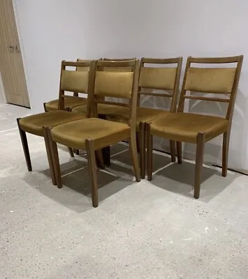 6 McIntosh Mid Century Teak Dining Chairs Burnished Gold Original Upholstery • £270