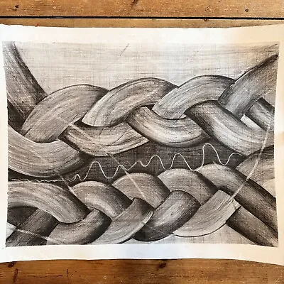 Vintage Charcoal Drawing Rope Abstract Michael Wheeley C.1990’s • $39.84