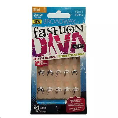 Broadway Fashion Diva Glue On Nails Short French Tip Music Notes Gems BGFD02 • $3.99