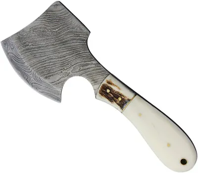 Marbles Knives Damascus Steel Ax Blade White Bone Handle Hatchet 826D • $36.99