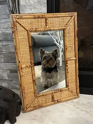Vintage Mid Century Bamboo And Woven Rattan Accent Wall Mirror Hong Kong • $225