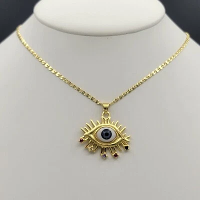 $13.49 • Buy 14K Gold Plated Blue Evil Eye Pendant Multicolor Crystals Charm Necklace
