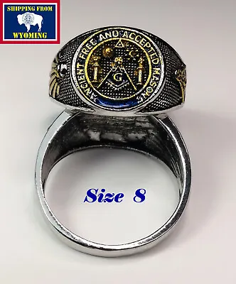 Silver Plated Masonic Ring ~ Size 8 ~ Free Shipping From Wyoming (R-92) • $14.99