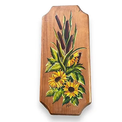 VNTG Home Artist Wood Plaque Sunflower Country Motif Signed Yellow Brown • $23