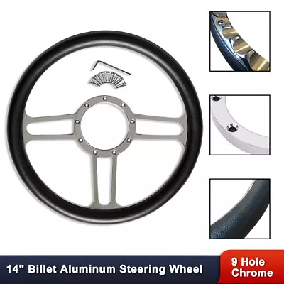 14  Chrome Billet Aluminum Steering Wheel With Half Wrap Black Leather Universal • $99.68