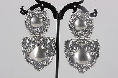 Sterling Silver T Foree Embossed Design Vintage Clip On Earrings 925 8762 • $150