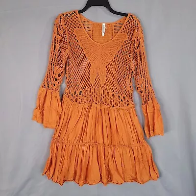 Monoreno Women's Mini Knit Dress With Eyelets Flare Sleeve Orange Size M • $16.99