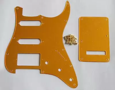£18.77 • Buy ST Strat HSS Guitar Pickguard And Back Plate Tremolo Cover Screws Gold Mirror