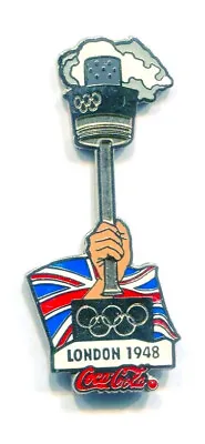 1996 Olympic Coca Cola Pin Torch 1948 London Flag Hand Holding Torch Pin • $9.99