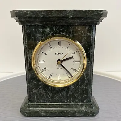 Genuine Bulova Stonington Quartz Green Marble Mantel Clock! 7.25” Tall - EUC! • $29.50