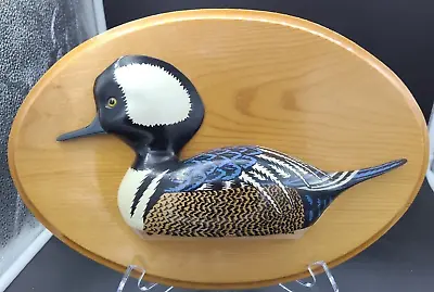 Carved Wooden Hooded Merganser Drake Duck Decoy By W. C. Michaelson Dated 1991 • $49.99