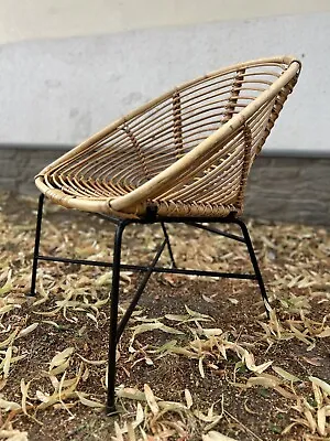 True Vintage Bamboo Rattan Garden 1x Chair GDR Korbstuhl 60er Garden 60s GDR #2 • $161.26