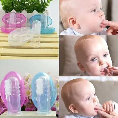 Baby Soft Silicone Finger Gum Tongue Toothbrush - Teething Massager - 4 Choices • £2.59