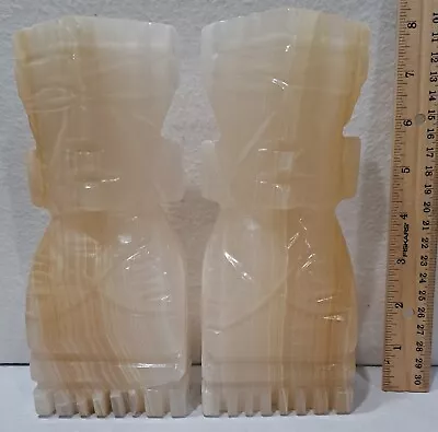 Vintage Pair Heavy Marble Aztec Mayan Tiki Stone Bookends • $12.99